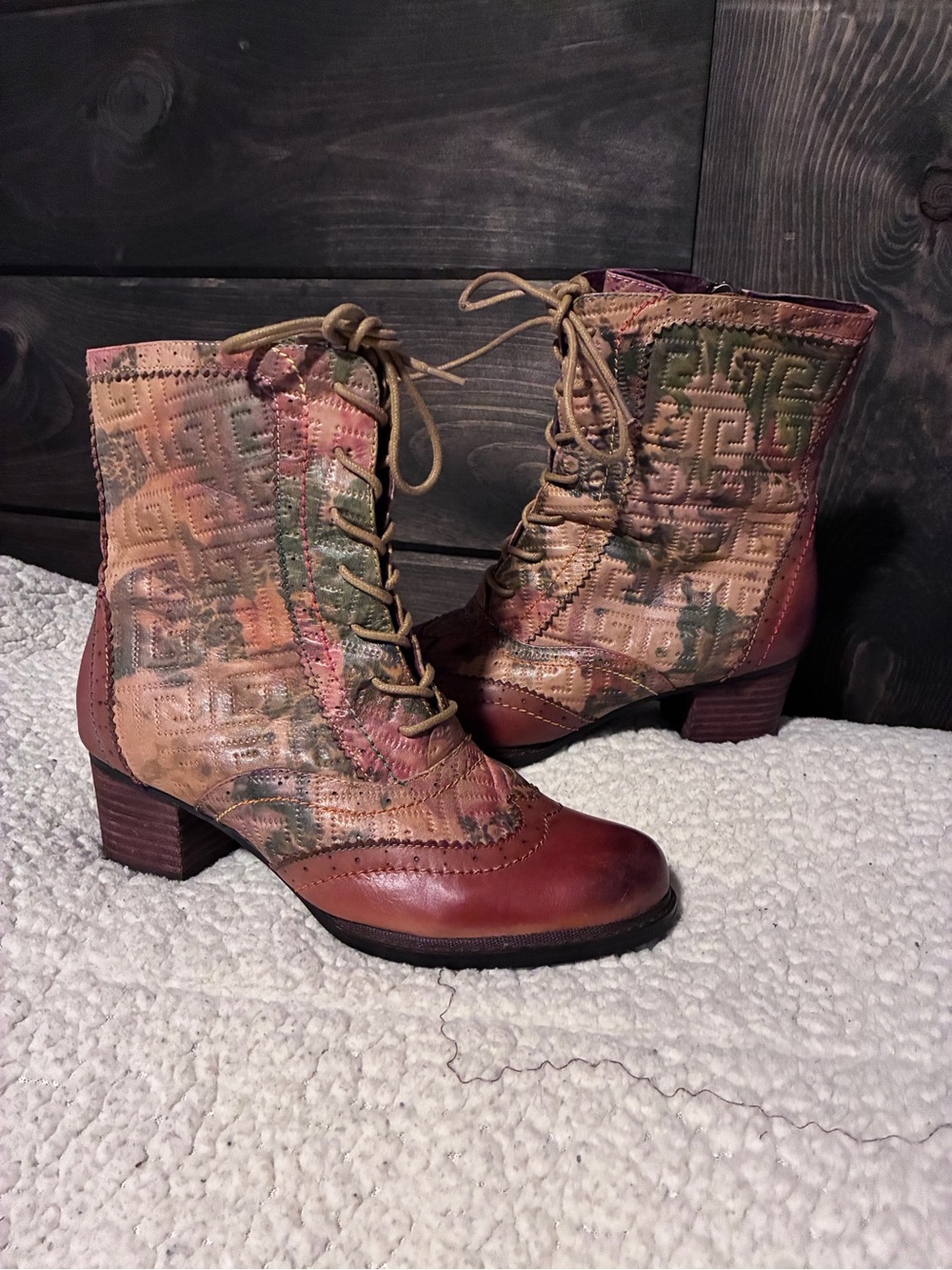 Spring Step L’Artiste Multicolor Leather Lorita Lace-Up Ankle Boots, size 38